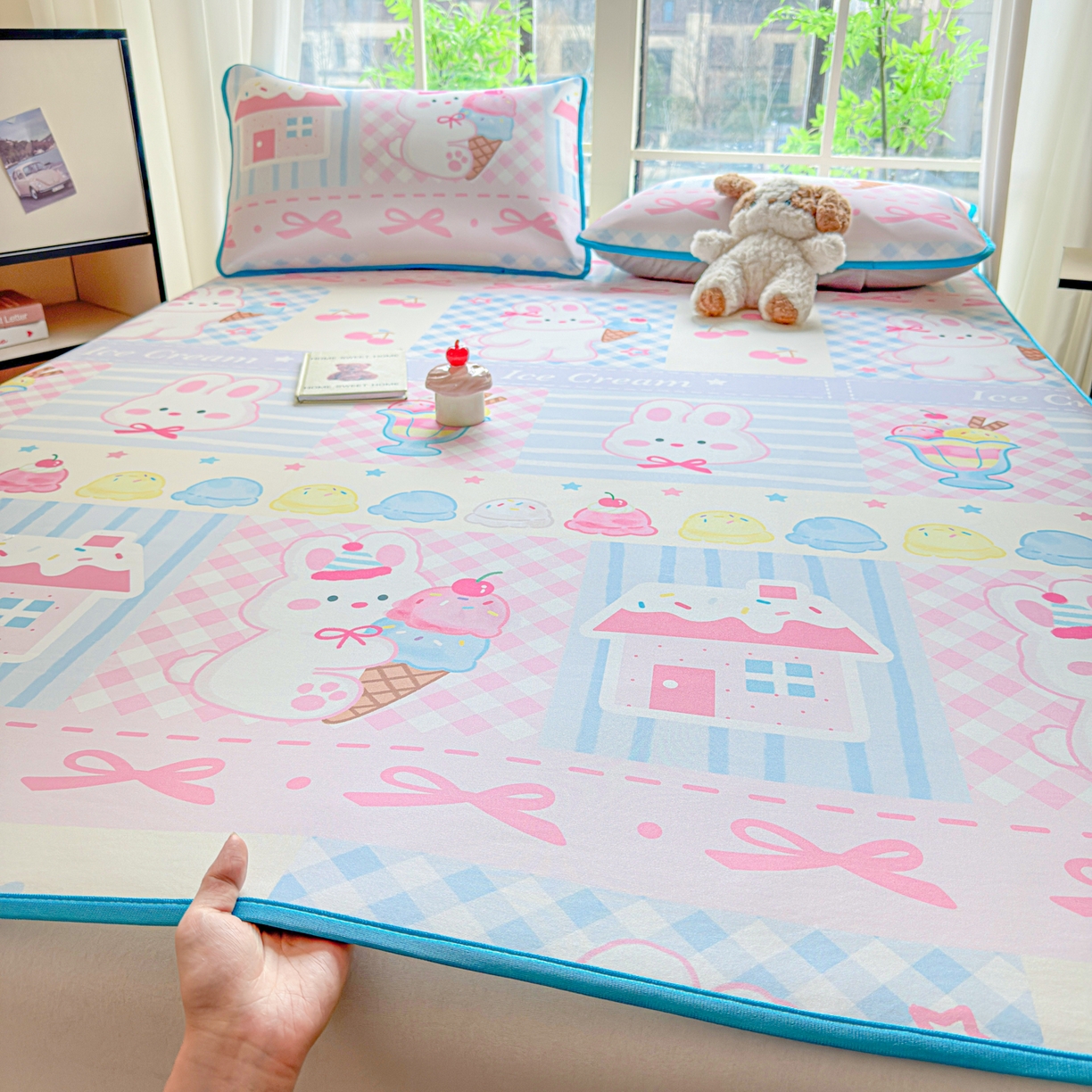 91家纺网 家纺一手货源 找家纺 莱米家纺 2026新款小版小冰皮软席 冰激凌兔