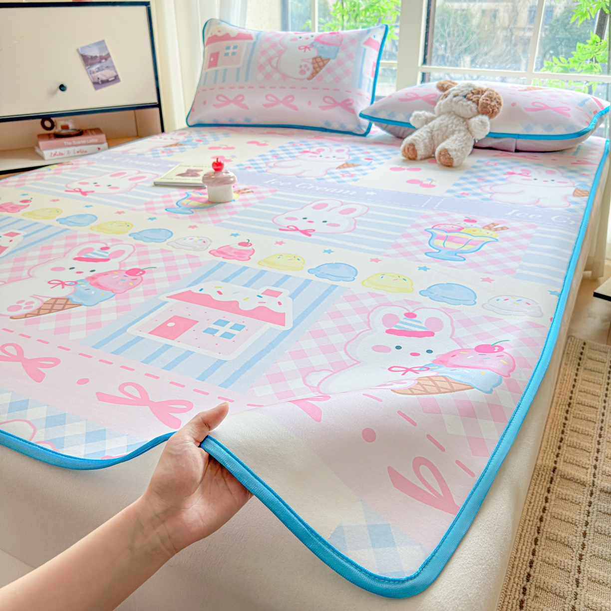 91家纺网 家纺一手货源 找家纺 莱米家纺 2026新款小版小冰皮软席 冰激凌兔