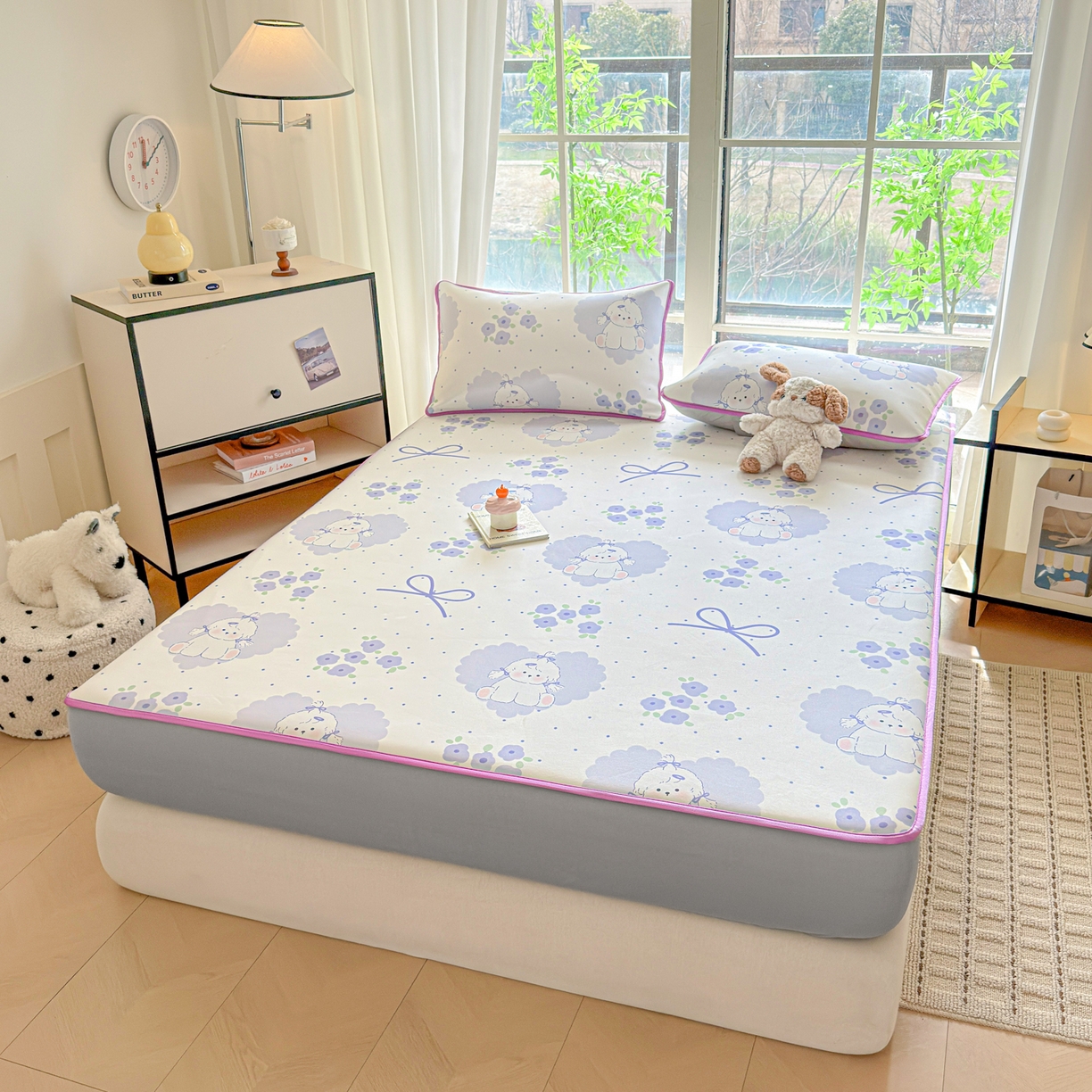 91家纺网 家纺一手货源 找家纺 莱米家纺 2026新款小版小冰皮软席 爱心小狗