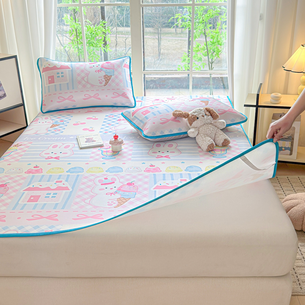 91家纺网 家纺一手货源 找家纺 莱米家纺 2026新款小版小冰皮软席 冰激凌兔