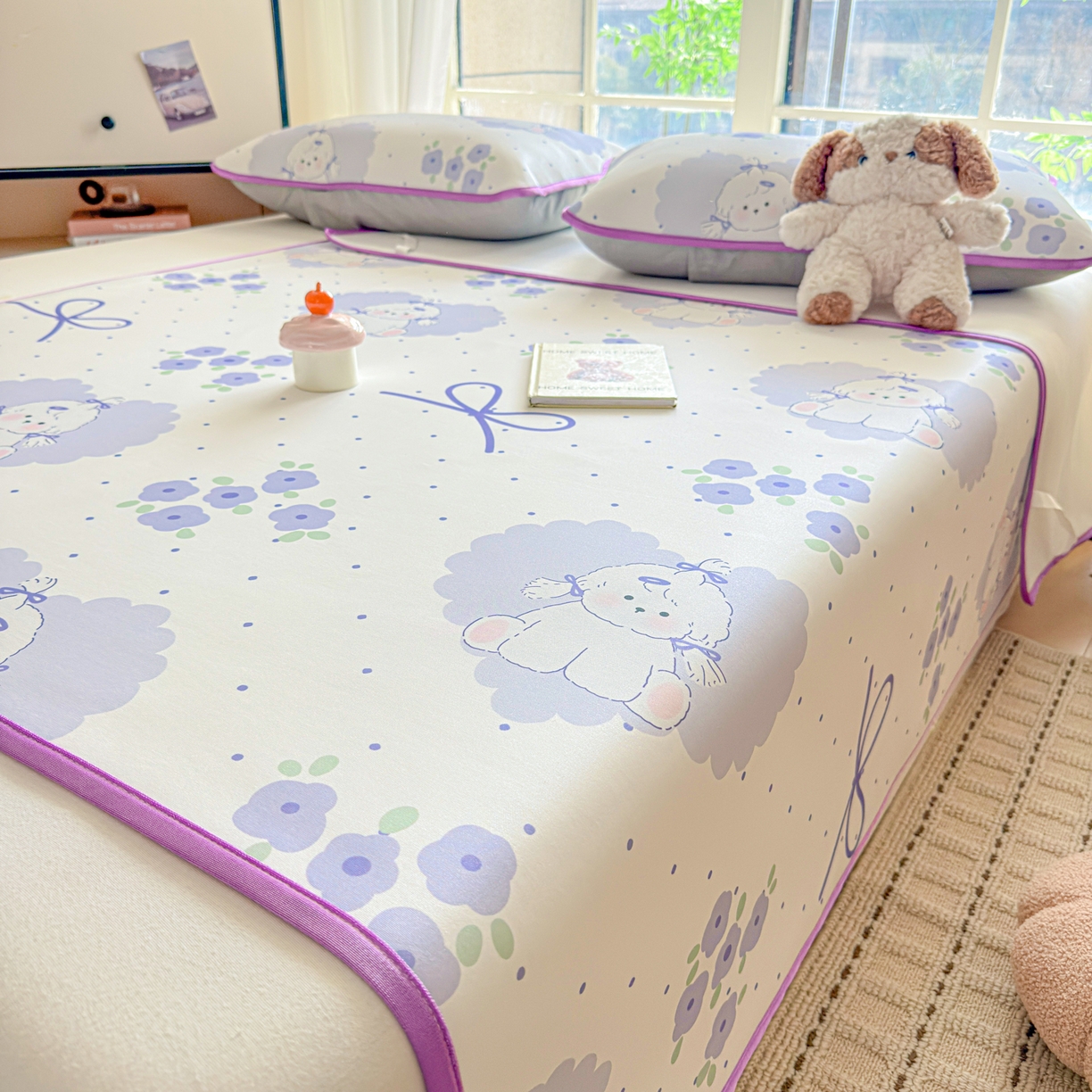 91家纺网 家纺一手货源 找家纺 莱米家纺 2026新款小版小冰皮软席 爱心小狗