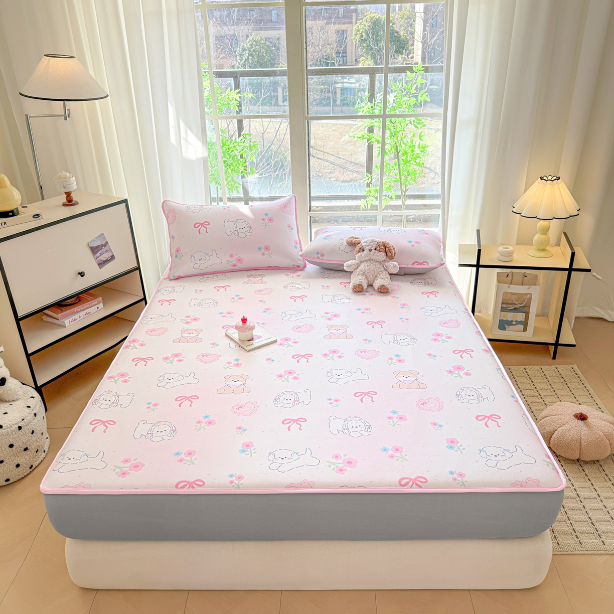 91家纺网 家纺一手货源 找家纺 莱米家纺 2026新款小版小冰皮软席 萌宠派对