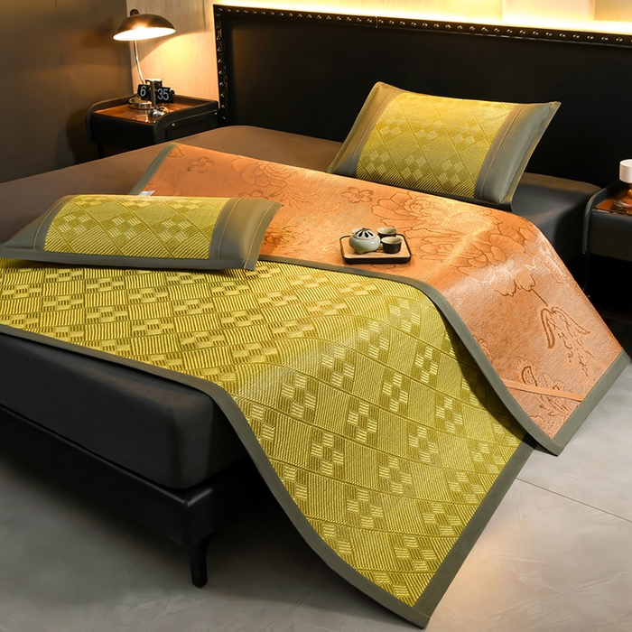 91家纺网 家纺一手货源 找家纺 （总）苏迪网销供货 2026新款九宫格双面藤席全包凉席反面冰丝席子