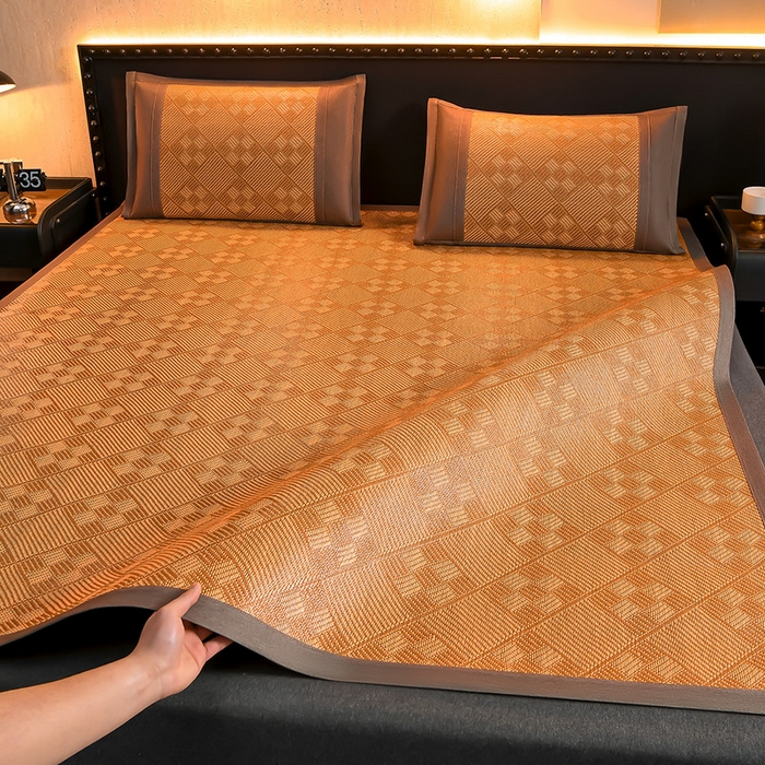 91家纺网 家纺一手货源 找家纺 苏迪网销供货 2026新款九宫格双面藤席全包凉席反面冰丝席子 九宫格藤席-棕