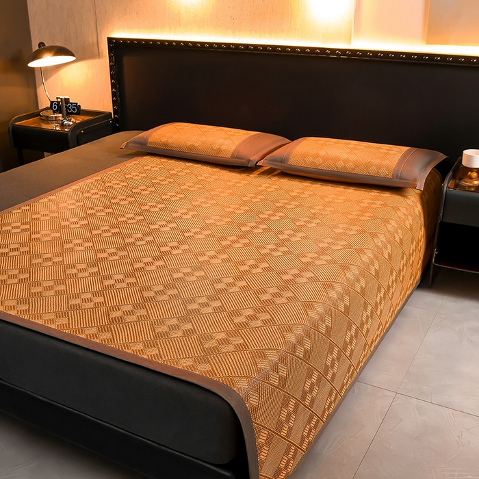 91家纺网 家纺一手货源 找家纺 苏迪网销供货 2026新款九宫格双面藤席全包凉席反面冰丝席子 九宫格藤席-棕