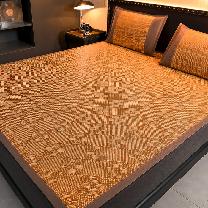 91家纺网 家纺一手货源 找家纺 苏迪网销供货 2026新款九宫格双面藤席全包凉席反面冰丝席子 九宫格藤席-棕