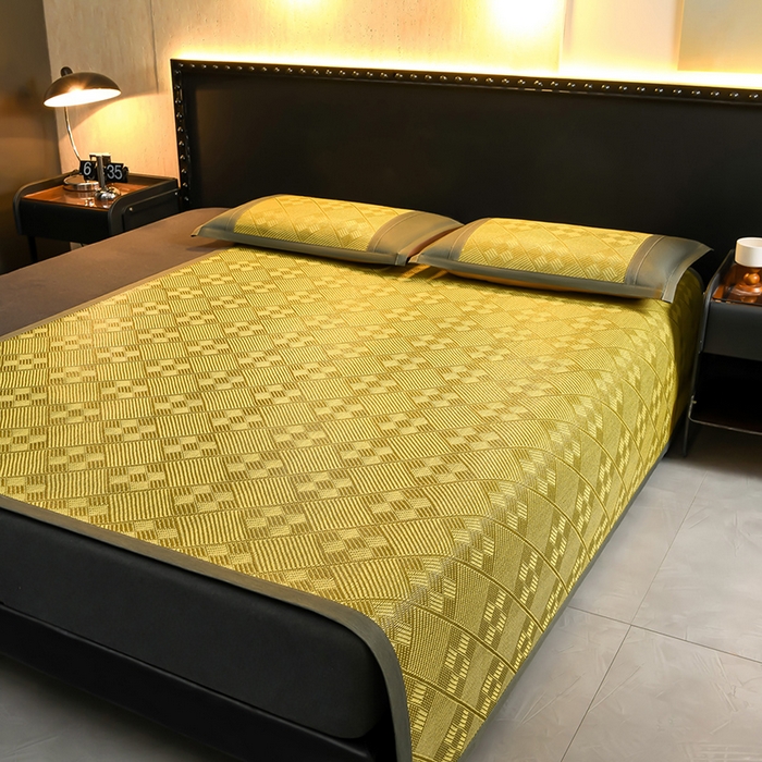 91家纺网 家纺一手货源 找家纺 苏迪网销供货 2026新款九宫格双面藤席全包凉席反面冰丝席子 九宫格藤席-绿