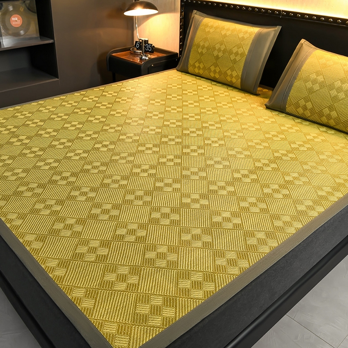 91家纺网 家纺一手货源 找家纺 苏迪网销供货 2026新款九宫格双面藤席全包凉席反面冰丝席子 九宫格藤席-绿