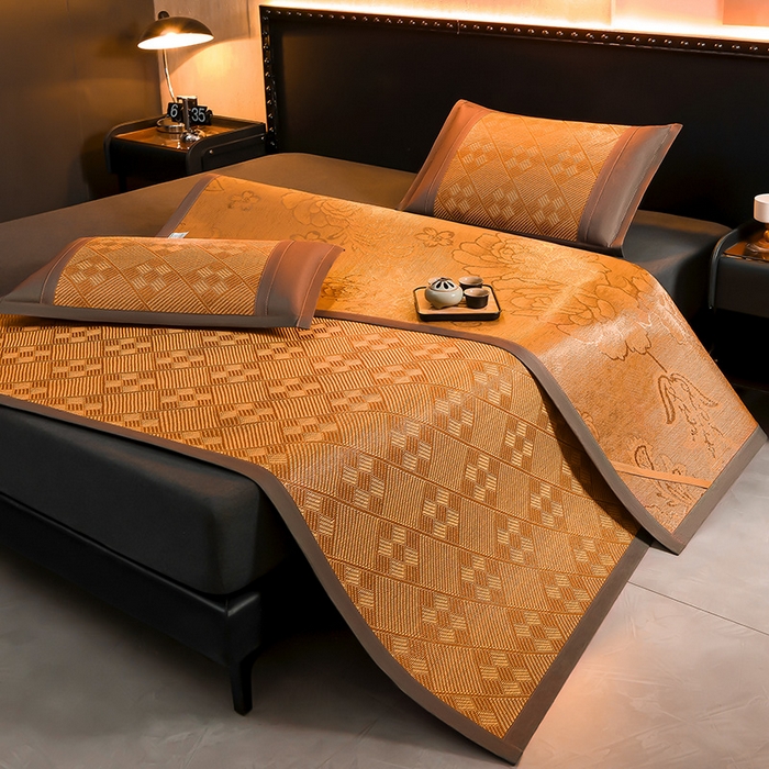 91家纺网 家纺一手货源 找家纺 苏迪网销供货 2026新款九宫格双面藤席全包凉席反面冰丝席子 九宫格藤席-棕