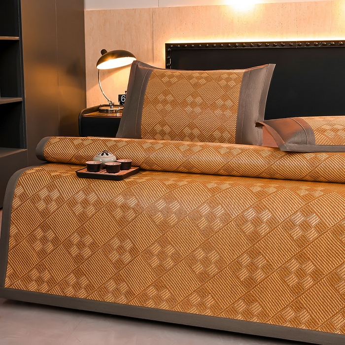 91家纺网 家纺一手货源 找家纺 苏迪网销供货 2026新款九宫格双面藤席全包凉席反面冰丝席子 九宫格藤席-棕