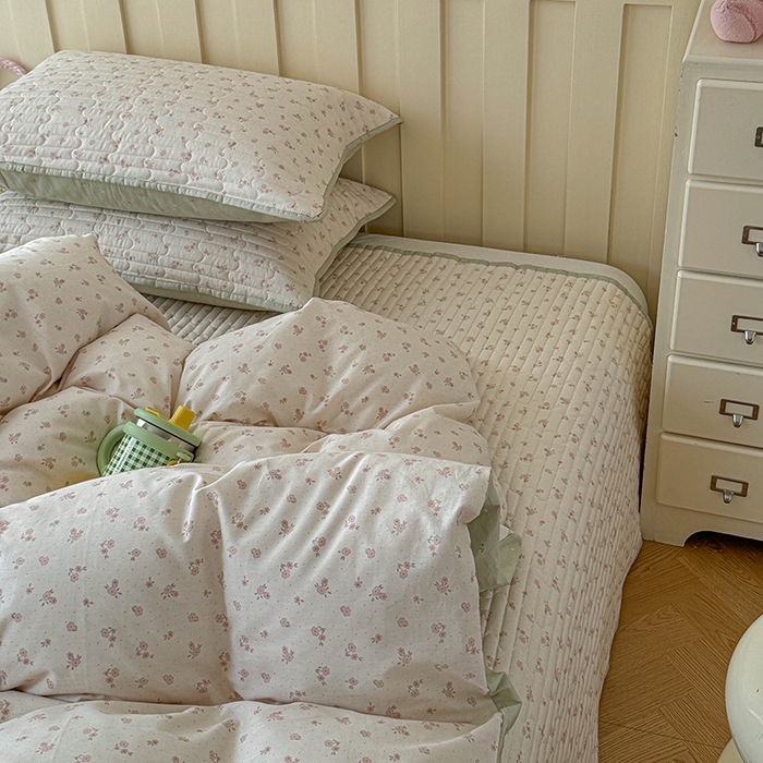 91家纺网 家纺一手货源 找家纺 孑寐家纺 2026新款全棉纯棉四季款床盖四件套 粉色小花