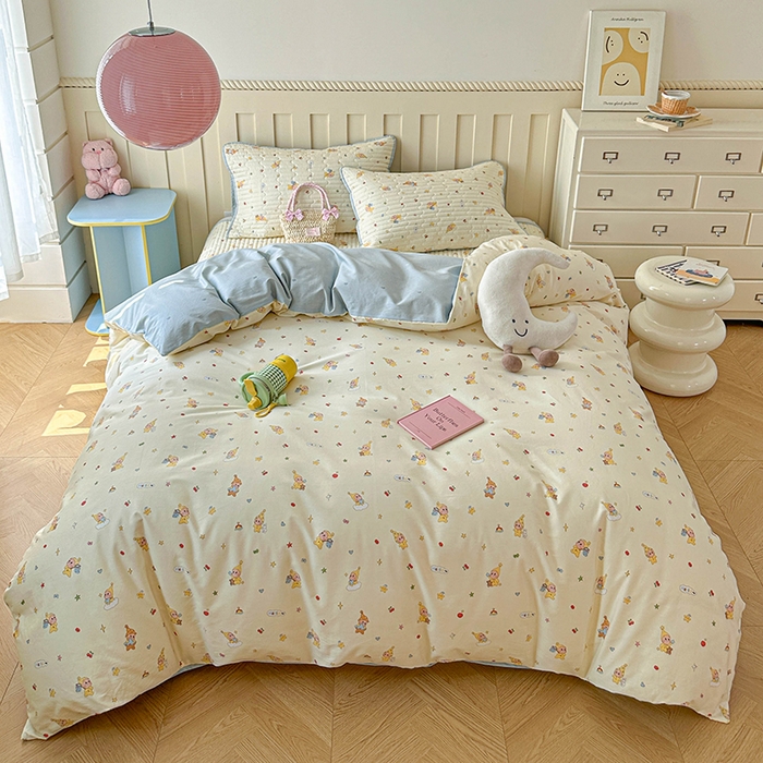91家纺网 家纺一手货源 找家纺 孑寐家纺 2026新款全棉纯棉四季款床盖四件套 可爱星人