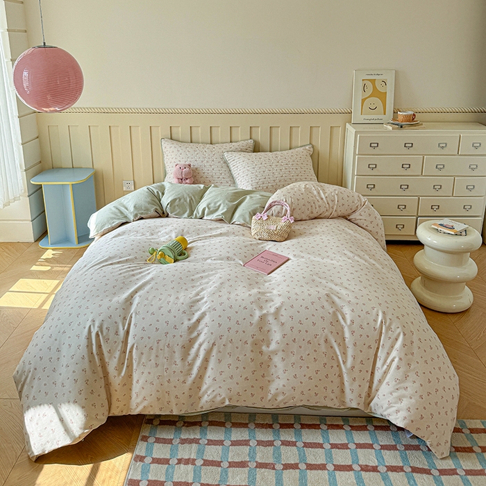 91家纺网 家纺一手货源 找家纺 孑寐家纺 2026新款全棉纯棉四季款床盖四件套 粉色小花