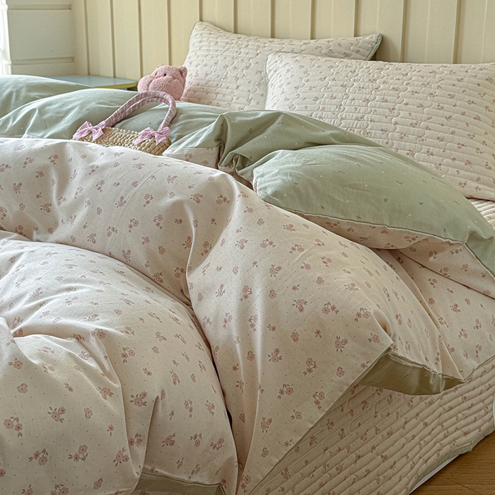 91家纺网 家纺一手货源 找家纺 孑寐家纺 2026新款全棉纯棉四季款床盖四件套 粉色小花