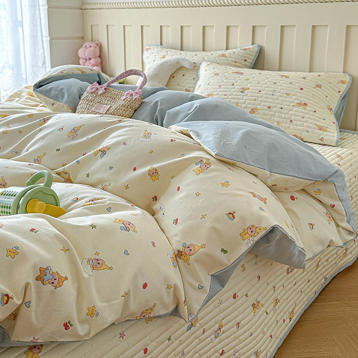 91家纺网 家纺一手货源 找家纺 孑寐家纺 2026新款全棉纯棉四季款床盖四件套 可爱星人