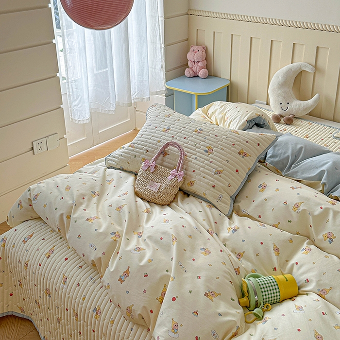 91家纺网 家纺一手货源 找家纺 孑寐家纺 2026新款全棉纯棉四季款床盖四件套 可爱星人