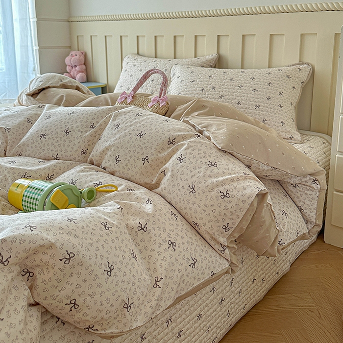91家纺网 家纺一手货源 找家纺 孑寐家纺 2026新款全棉纯棉四季款床盖四件套 优雅蝴蝶结