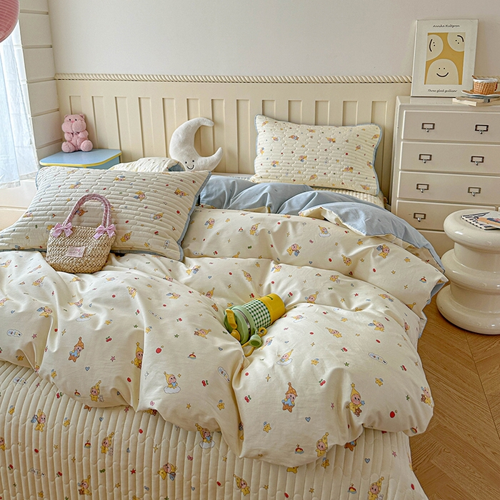 91家纺网 家纺一手货源 找家纺 孑寐家纺 2026新款全棉纯棉四季款床盖四件套 可爱星人