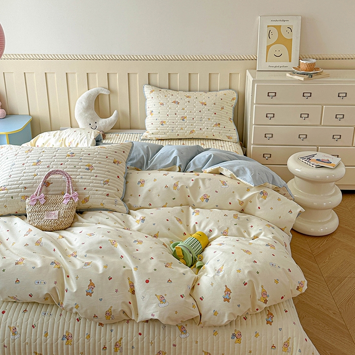 91家纺网 家纺一手货源 找家纺 孑寐家纺 2026新款全棉纯棉四季款床盖四件套 可爱星人