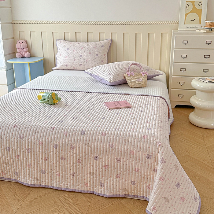 91家纺网 家纺一手货源 找家纺 孑寐家纺 2026新款全棉纯棉四季款床盖四件套 粉心狗