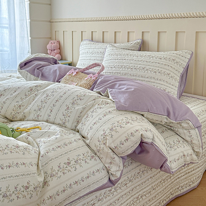 91家纺网 家纺一手货源 找家纺 孑寐家纺 2026新款全棉纯棉四季款床盖四件套 含羞草