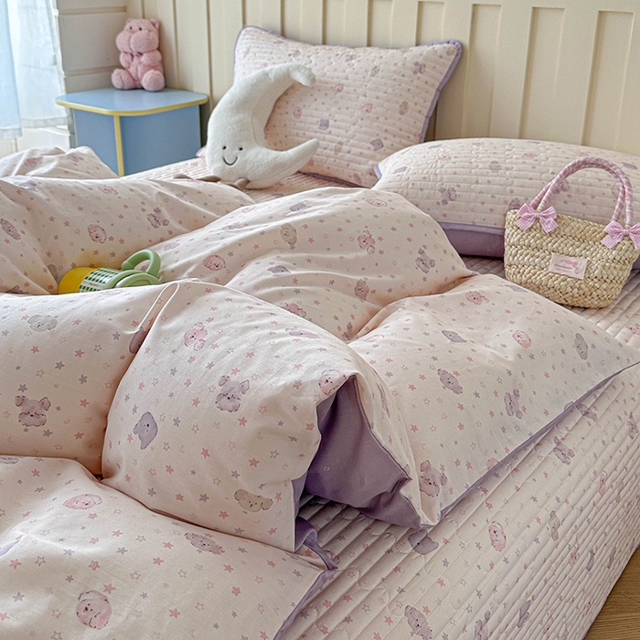 91家纺网 家纺一手货源 找家纺 孑寐家纺 2026新款全棉纯棉四季款床盖四件套 粉心狗