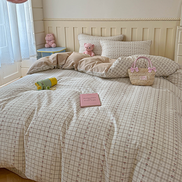 91家纺网 家纺一手货源 找家纺 孑寐家纺 2026新款全棉纯棉四季款床盖四件套 落川樱桃