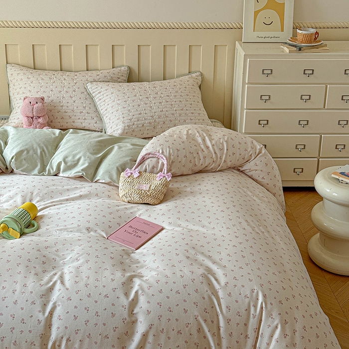 91家纺网 家纺一手货源 找家纺 孑寐家纺 2026新款全棉纯棉四季款床盖四件套 粉色小花