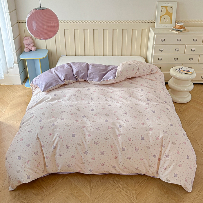 91家纺网 家纺一手货源 找家纺 孑寐家纺 2026新款全棉纯棉四季款床盖四件套 粉心狗