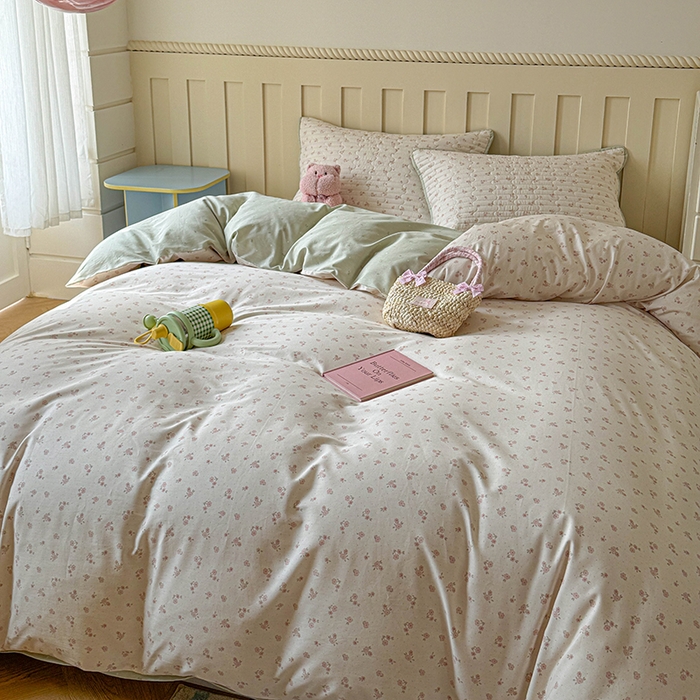 91家纺网 家纺一手货源 找家纺 孑寐家纺 2026新款全棉纯棉四季款床盖四件套 粉色小花