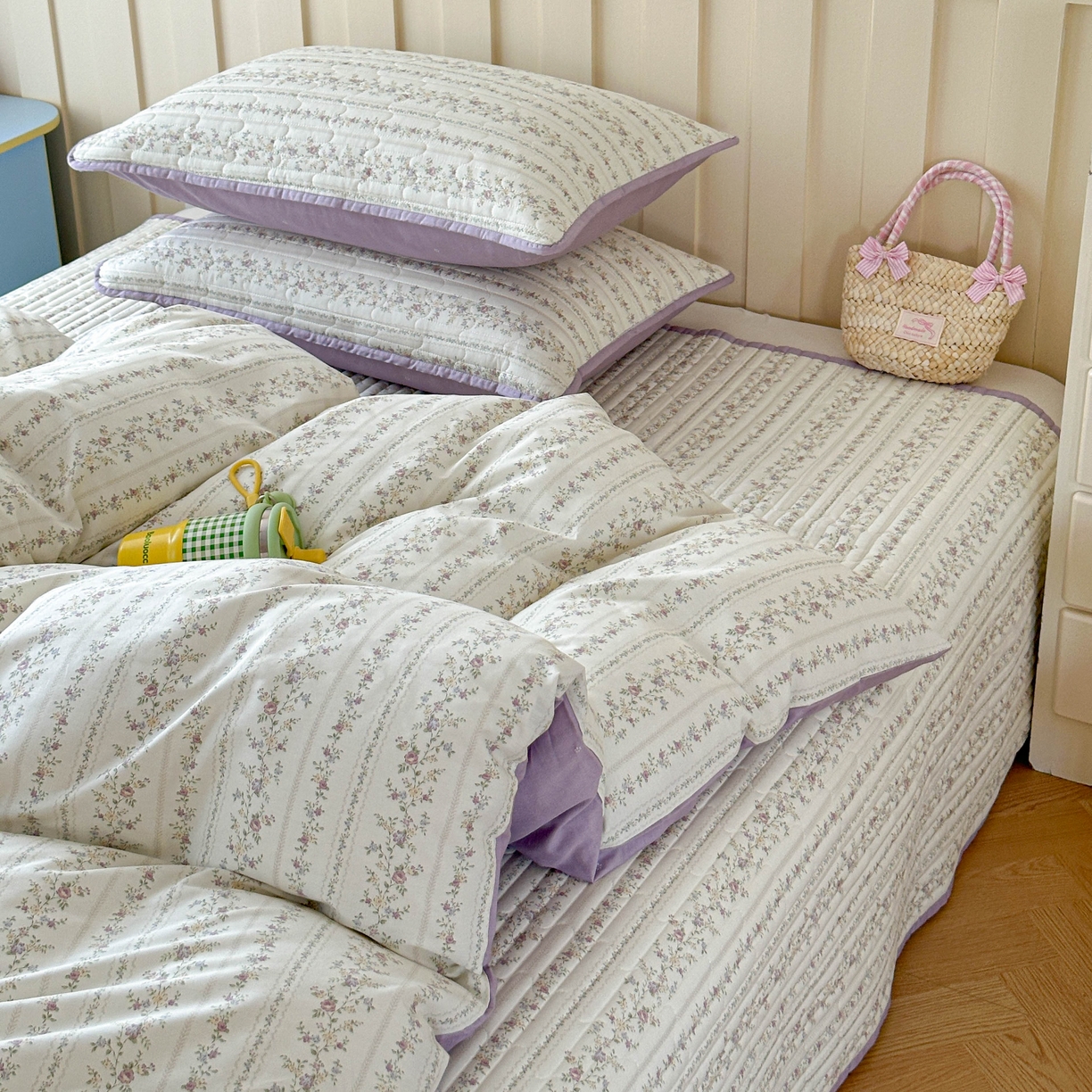 孑寐家纺 2026新款全棉纯棉四季款床盖四件套 含羞草