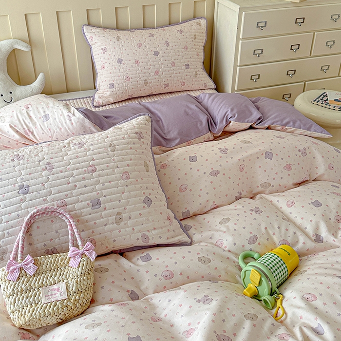 91家纺网 家纺一手货源 找家纺 孑寐家纺 2026新款全棉纯棉四季款床盖四件套 粉心狗