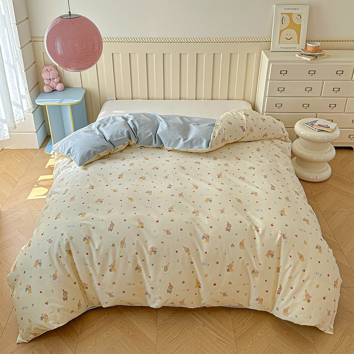 91家纺网 家纺一手货源 找家纺 孑寐家纺 2026新款全棉纯棉四季款床盖四件套 可爱星人