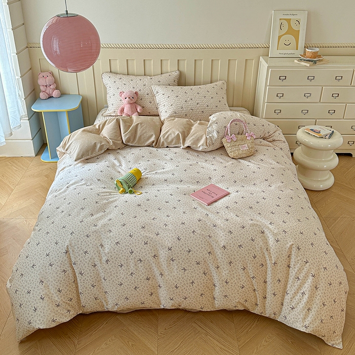 91家纺网 家纺一手货源 找家纺 孑寐家纺 2026新款全棉纯棉四季款床盖四件套 优雅蝴蝶结