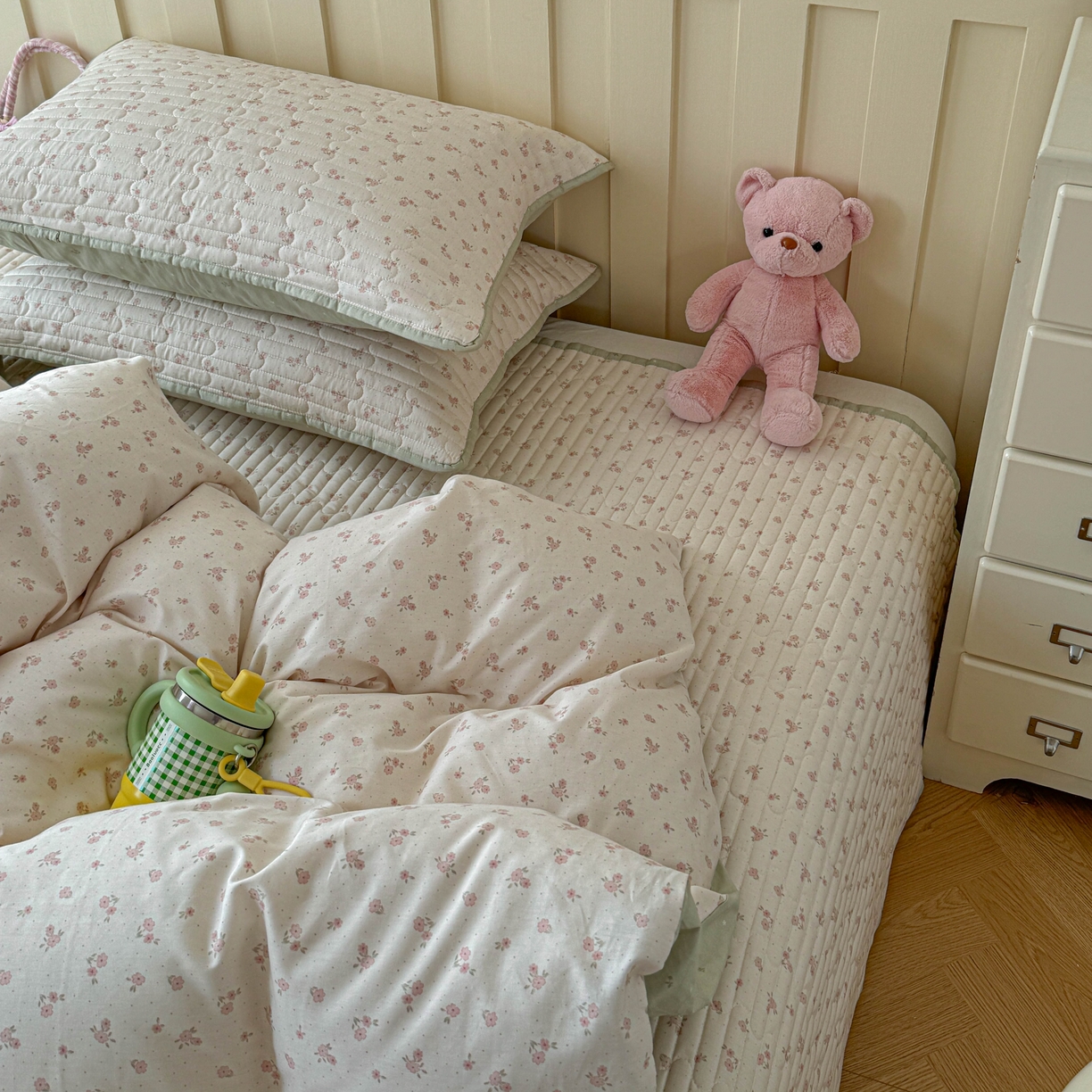 孑寐家纺 2026新款全棉纯棉四季款床盖四件套 粉色小花