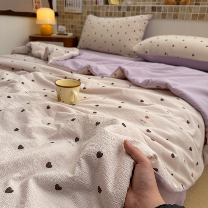 91家纺网 家纺一手货源 找家纺 寐眠 2026新款泡泡纱印花夏被夏凉被空调被 奶紫点点爱