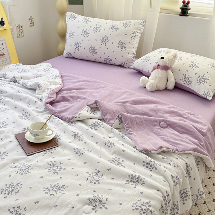 91家纺网 家纺一手货源 找家纺 寐眠 2026新款泡泡纱印花夏被夏凉被空调被 紫风铃