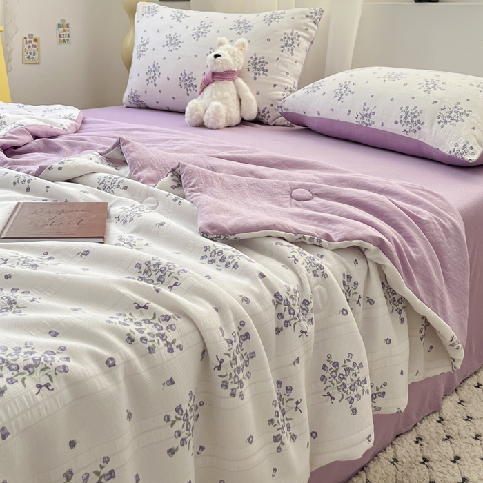 91家纺网 家纺一手货源 找家纺 寐眠 2026新款泡泡纱印花夏被夏凉被空调被 紫风铃