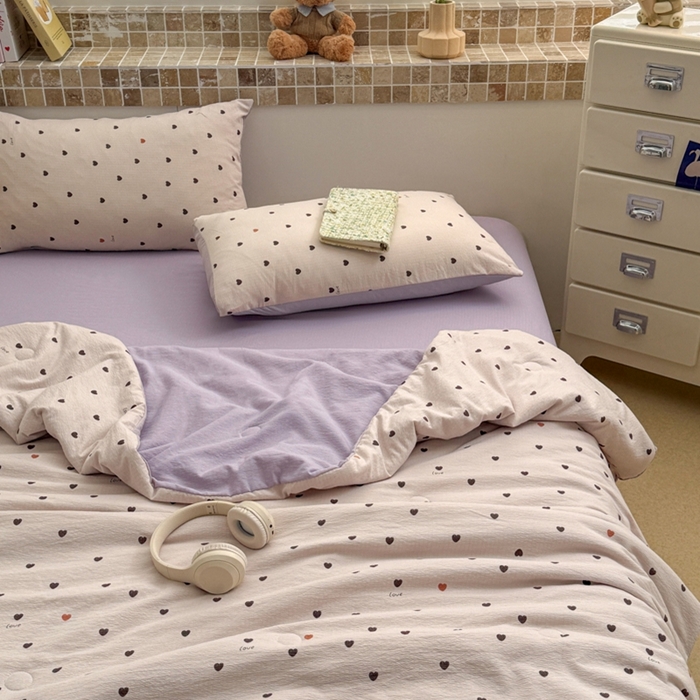 91家纺网 家纺一手货源 找家纺 寐眠 2026新款泡泡纱印花夏被夏凉被空调被 奶紫点点爱
