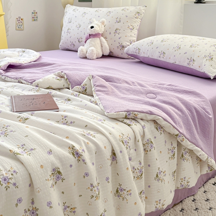 91家纺网 家纺一手货源 找家纺 寐眠 2026新款泡泡纱印花夏被夏凉被空调被 薰衣草