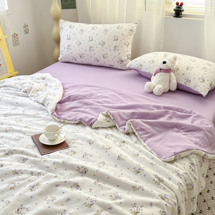 91家纺网 家纺一手货源 找家纺 寐眠 2026新款泡泡纱印花夏被夏凉被空调被 薰衣草