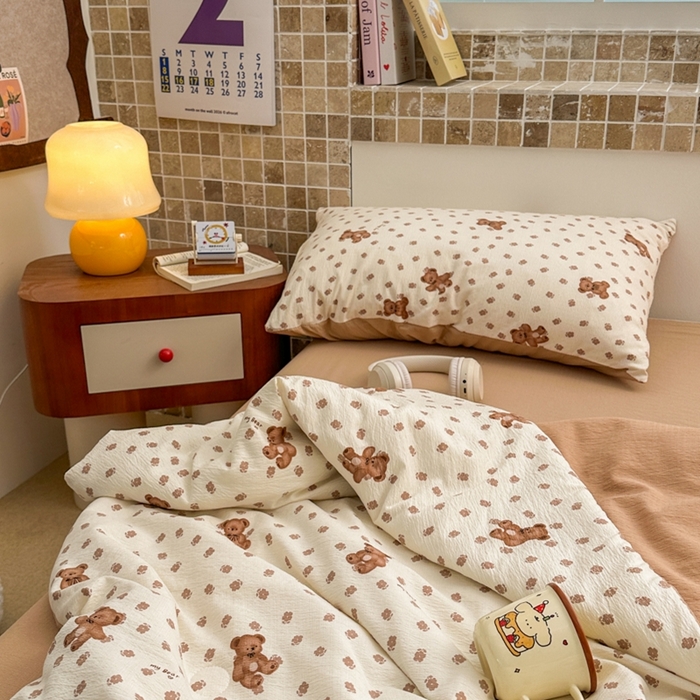 91家纺网 家纺一手货源 找家纺 寐眠 2026新款泡泡纱印花夏被夏凉被空调被 奶泡小熊