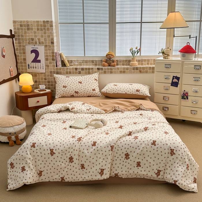 91家纺网 家纺一手货源 找家纺 寐眠 2026新款泡泡纱印花夏被夏凉被空调被 奶泡小熊