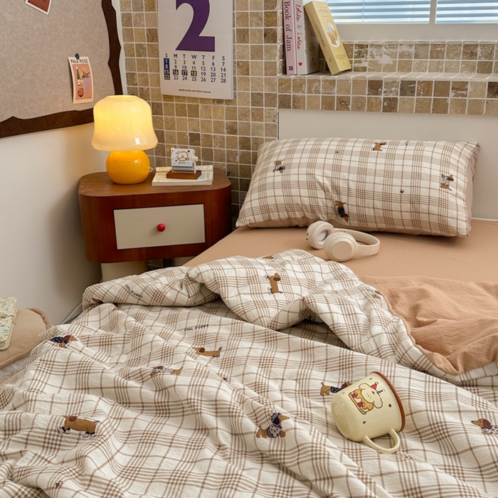 91家纺网 家纺一手货源 找家纺 寐眠 2026新款泡泡纱印花夏被夏凉被空调被 咖格修勾