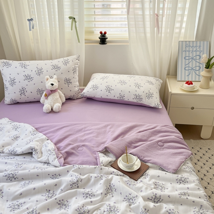 91家纺网 家纺一手货源 找家纺 寐眠 2026新款泡泡纱印花夏被夏凉被空调被 紫风铃