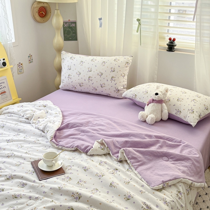 91家纺网 家纺一手货源 找家纺 寐眠 2026新款泡泡纱印花夏被夏凉被空调被 薰衣草