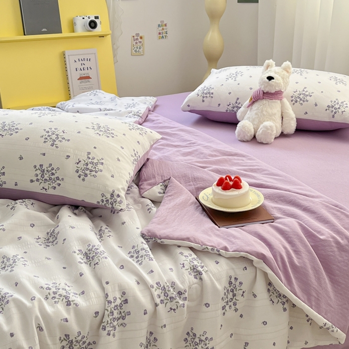 91家纺网 家纺一手货源 找家纺 寐眠 2026新款泡泡纱印花夏被夏凉被空调被 紫风铃