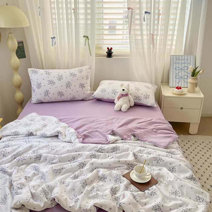 91家纺网 家纺一手货源 找家纺 寐眠 2026新款泡泡纱印花夏被夏凉被空调被 紫风铃