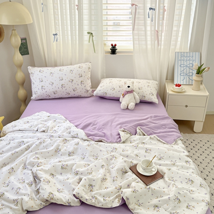 91家纺网 家纺一手货源 找家纺 寐眠 2026新款泡泡纱印花夏被夏凉被空调被 薰衣草