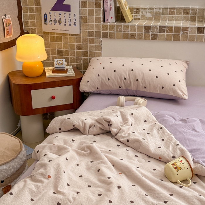 91家纺网 家纺一手货源 找家纺 寐眠 2026新款泡泡纱印花夏被夏凉被空调被 奶紫点点爱